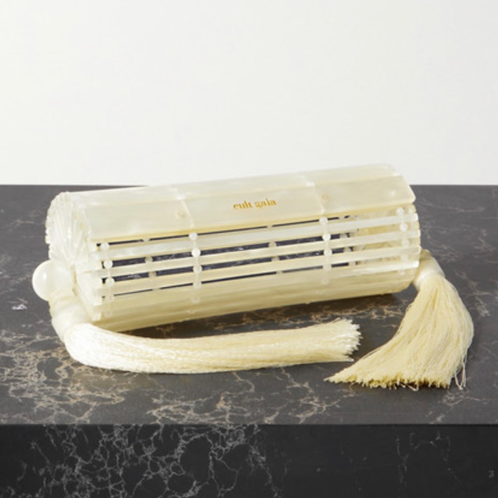 Cult Gaia's Ivory Clutch - Tasseled Marbled Acrylic